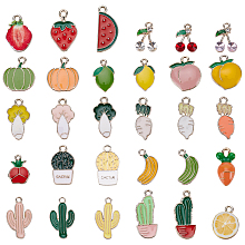 BENECREAT Alloy Enamel Pendants, Light Gold, Fruits and Vegetables, Mixed Color, 60pcs/box