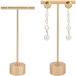 FINGERINSPIRE Alloy Earring Display Stands, Flat Round, Matte Gold Color, 30x60x115~135mm; 2sets/bag