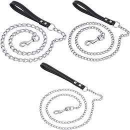 CHGCRAFT 3Pcs 4Ft Chain Dog Leash Metal Dog Leash Dog Chain with Padded Handle Pet Leash Chain for Outdoor Training