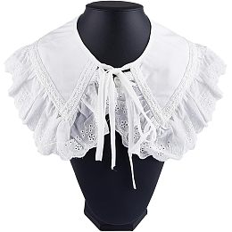 GORGECRAFT 1 Box Halloween Christmas Ruffled Edge Neckline Trim Embroidery Collar Dickey Detachable False Collars White Hollow Out Flower Decorative Lace Capes Applique Shirt Lapel with Rope for Women