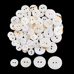 NBEADS 64 Pcs Natural Shell Buttons, 11.4mm/15mm/18mm/20mm Flat Round Sea Shell Buttons 2-Hole Sewing Craft Buttons for Cloth Sewing DIY Craft, Snow