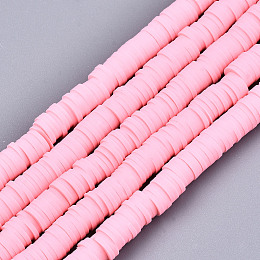 Handmade Polymer Clay Beads Strands, for DIY Jewelry Crafts Supplies, Heishi Beads, Disc/Flat Round, Hot Pink, 6x0.5~1mm, Hole: 1.8mm, about 290~320pcs/strand, 15.75 inch~16.14 inch(40~41cm)