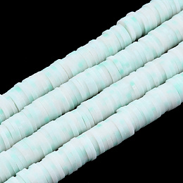 Honeyhandy Handmade Polymer Clay Beads Strands, for DIY Jewelry Crafts Supplies, Heishi Beads, Disc/Flat Round, Light Cyan, 6x0.5~1mm, Hole: 1.8mm, about 290~320pcs/strand, 15.75 inch~16.14 inch(40~41cm)