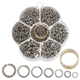 ARRICRAFT 1255Pcs 7 Style 304 Stainless Steel Open Jump Rings, with 1Pc Brass Rings Assistant Tool, Stainless Steel Color, 4~10x0.5~1.4mm, Inner Diameter: 3~7mm