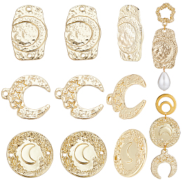 CREATCABIN DIY Moon Jewelry Making Finding Kit, Including Rectangle & Horn & Flat Round Alloy Pendants & Links Connectors, Real 16K Gold Plated, 18Pcs/box