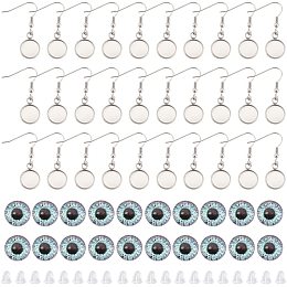 DICOSMETIC 200Pcs Earring Making Kit 50Pcs Earring Wire Hooks 50Pcs Evil Eye Glass Cabochon Setting and 100Pcs Ear Nut Earring Bezel Trays for Jewelry Making, Tray: 10mm, Pin: 0.8mm