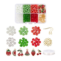 Arricraft DIY Earrings Making Kits, Including 420Pcs 6 Colors Glass Beads, 12Pcs 6 Style Alloy Enamel Pendants, 304 Stainless Steel Earrings Hooks & Jump Rings, Elastic Crystal Thread, Mixed Color, Beads: 70pcs/color