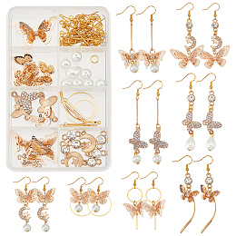 SUNNYCLUE 1 Box DIY 8 Pairs Brass Butterfly Charms Filigree Butterflies Earring Making Kits Moon Charm Connector for Jewelry Making Earring Hooks Linking Ring Starters Adult Women Instruction