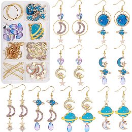 SUNNYCLUE 1 Box DIY 8 Pairs Rhinestone Moon Star Blue Charms Celestial Charm Earring Making Kit Micro Pave Charms for Jewelry Making Heart Beads Linking Charm Teardrop Faceted Glass Bead Adult Women