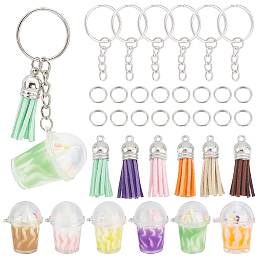 SUNNYCLUE Imitation Milk Tea Keychain Making Kit, Including Resin Pendants, Faux Suede Tassel Pendant Decorations, Iron Split Key Rings & Split Rings, Mixed Color, 38Pcs/bag