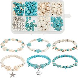 SUNNYCLUE 1 Box 6 Sets Ocean Theme Bracelet Making Kit Starfish Beads Turtle Beads Bulk Boho Hawaii Shell Charms Blue Ocean Bead Sea Animal Bead Shell Beads for Jewelry Making Kits DIY Supplies