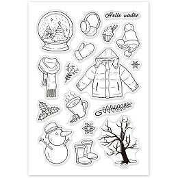 GLOBLELAND Hello Winter Clear Stamps Snowman Snowball Snowflake Silicone Stamp for Card Making Decoration and DIY Scrapbooking