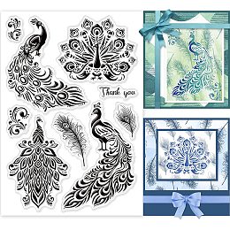 GLOBLELAND Peacock Feathers Clear Stamps Peacock Feathers Lace Blessing Words Silicone Clear Stamp Seals for Cards Making DIY Scrapbooking Photo Journal Album Decoration