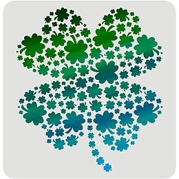 FINGERINSPIRE Happy Saint Patrick's Day Drawing Painting Stencils (11.8x11.8inch) Clover Theme Templates Decoration Four Leaf Clover Drawing Stencil for Painting on Wood, Floor, Wall, Fabric