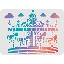 FINGERINSPIRE Carousel Horse Stencils 11.7x8.3 inch Plastic Carousel Stencil Drawing Painting Stencils Castle Clouds Pattern Reusable Cloud Stencils for Painting on Wood, Floor, Wall and Tile