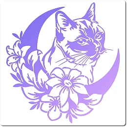 GORGECRAFT Large Cat Flowers Stencils 12x12 Inch Reusable Craft Floral Moon Stencil Template Signs Home Wall Decor for Painting on Wood Wall Scrapbook Card Floor Canvas and Tile Drawing