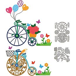 GLOBLELAND 2Set Vintage Bicycle Cutting Dies for Card Making Retro High Wheeler with Flower and Butterfly Die Cuts Carbon Steel Embossing Stencils Template for DIY Scrapbooking Album Craft Decor