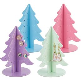 PandaHall Elite 4 Sets 256 Holes Acrylic Earring Holder Stand, 4 Colors Christmas Tree Earring Display Stands Jewelry Hanging Organizer Earring Tree for Retail Show Marketing Personal, 3.6x3.6x6.1inch