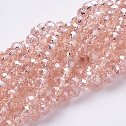 Arricraft Electroplate Glass Beads Strands, AB Color Plated, Faceted, Rondelle, Pink, 6x4mm, Hole: 1mm, about 95pcs/strand, 16 inches