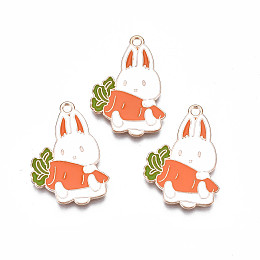 Honeyhandy Alloy Enamel Pendants, Cadmium Free & Lead Free, Rabbit with Radish, Coral, 28x19x1.5mm, Hole: 1.6mm