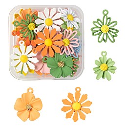 Arricraft 24Pcs 4 Style Spray Painted Alloy Pendants, Flower/Daisy, Mixed Color, 20.5~23.5x16.5~21x4~6mm, Hole: 1.8mm, 6pcs/style