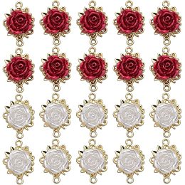 SUNNYCLUE 1 Box 32Pcs Rose Charms 3D Rose Flower Connector Charms Bulk Red White Rose Flowers Links Valentine's Day Linking Connectors Double Loop Charms for Jewelry Making Charm DIY Craft Supplies