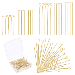 PandaHall Elite 180Pcs 6 Style Brass Flat Head Pins, Long-Lasting Plated, Real 18K Gold Plated, 30~45x0.7mm, 30pcs/style