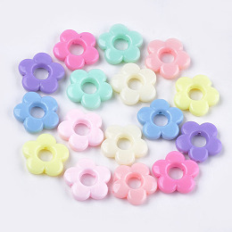 Honeyhandy Opaque Acrylic Bead Frames, Flower, Mixed Color, Fit For 6mm Beads, 18x19x3.5mm, Hole: 1mm, about 690pcs/500g