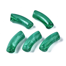 Honeyhandy Acrylic Beads, Imitation Gemstone, Curved Tube, Green, 34.5x13x11mm, Hole: 3.5mm, about 155pcs/500g