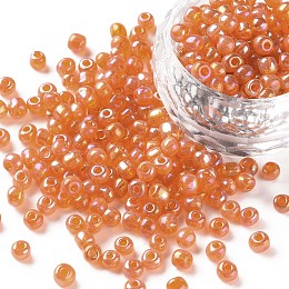 Honeyhandy Round Glass Seed Beads, Transparent Colours Rainbow, Round, Gold, 4mm