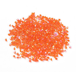 Honeyhandy 11/0 Two Cut Round Hole Glass Seed Beads, Hexagon, Transparent Colours Rainbow Plated, Orange, 2~2.5x2mm, Hole: 0.8mm, about 12857pcs/pound