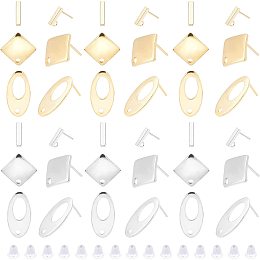 DICOSMETIC 60Pcs 3 Styles Stainless Steel Rectangle Stud Earring Findings Oval Earring Studs with Loop Rhombus Blank Earring Posts and 110 Pcs Earring Backs for Jewelry Making