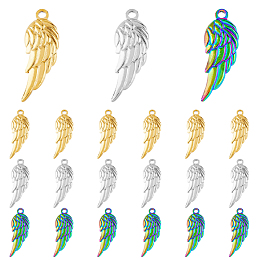 DICOSMETIC 18Pcs 3 Colors Angel Wings Pendants Textured Single Wing Charms Golden and Rainbow Color Feather Charms Stainless Steel Pendants for Jewelry Crafts Making, Hole: 2mm