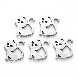 Honeyhandy 304 Stainless Steel Charms, Laser Cut, Cat Shape, Stainless Steel Color, 14.5x12.5x1mm, Hole: 1.2mm