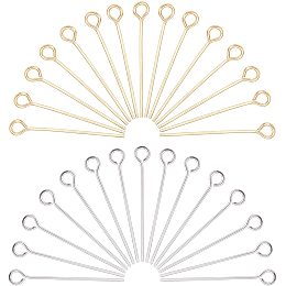 PandaHall Elite 160 pcs 25mm(1 inch) 304 Stainless Steel Head Pins Findings 21 Gauge(0.7mm) Open Eye Pin for Earring Pendant Bracelet Jewelry DIY Craft Making, Golden/Silver