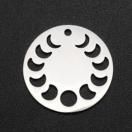 Honeyhandy 201 Stainless Steel Pendants, Laser Cut, Phase of the Moon, Stainless Steel Color, 23x1mm, Hole: 1.8mm