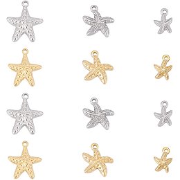 UNICRAFTALE About 12pcs 3 Sizes Starfish Charms Stainless Steel Pendants Golden & Stainless Steel Color Charms Metal Pendant for DIY Necklaces Jewelry Making 14-23mm