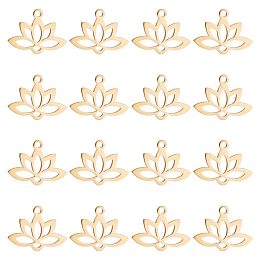 Unicraftale 20Pcs 201 Stainless Steel Pendants, Laser Cut, Hollow, Lotus, Golden, 14x18.5x1mm, Hole: 1.6mm