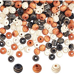 OLYCRAFT 150pcs 10mm Painted Natural Wood Beads Round Wooden Loose Beads Smooth Painted Loose Beads Wood Spacer Beads with Zebra-Stripe for Craft Making Decorations - 3 Colors