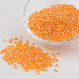 Honeyhandy 11/0 Two Cut Glass Seed Beads, Hexagon, Trans.Colours Rainbow, Orange, Size: about 2.2mm in diameter, about 1344pcs/50g