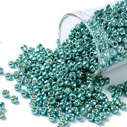 Honeyhandy TOHO Round Seed Beads, Japanese Seed Beads, (PF569) PermaFinish Turquoise Metallic, 8/0, 3mm, Hole: 1mm, about 222pcs/10g