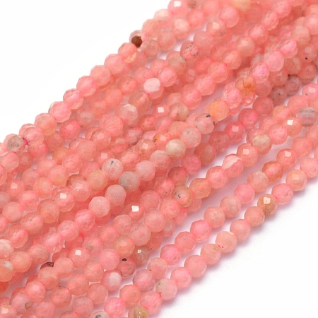 ARRICRAFT Natural Rhodochrosite Beads Strands, Grade A, Faceted, Round, 3mm, Hole: 0.5mm, about 113pcs/strand, 15.35 inches(39cm)
