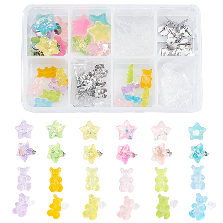 SUNNYCLUE DIY Stud Earring Making Kits, with Resin Cabochons, Stud Earring Findings and Ear Nuts, Bear & Star, Mixed Color