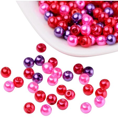 Valentine's Mix Glass Pearl Beads , Mixed Color, 4mm, Hole: 1mm; about 400pcs/box