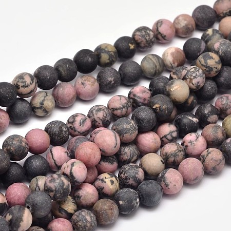 ARRICRAFT Frosted Natural Rhodonite Round Bead Strands, 8mm, Hole: 1mm, about 47pcs/strand, 15 inches