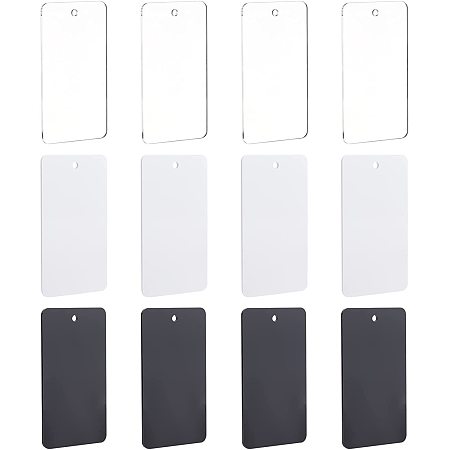 NBEADS 12 Pcs 3 Colors Acrylic Basket Tags, Rectangle Organizer Hanging Labels Sign Blank Custom Card Labels for Gifts Arts Crafts Wedding Parties