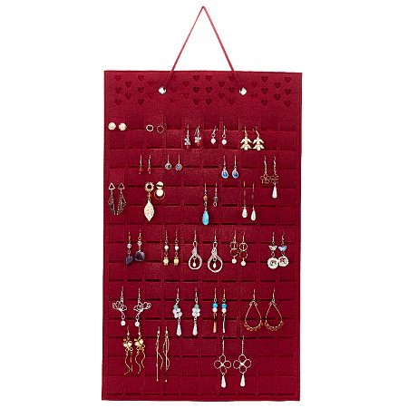 PandaHall Elite Soft Felt Wall-Mounted Earring Hanging Display Bags, Earring Organizer Holder, Holds Up to 300 Pairs, FireBrick, 70cm