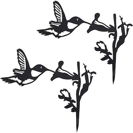 GLOBLELAND 2Pcs Raven Metal Silhouettes Garden Decor on Branch Bird Shape Inserting Ornament for Yard Art Tree Decoration Animal Silhouette Statues for Backyard Art,6.5x4.9Inches