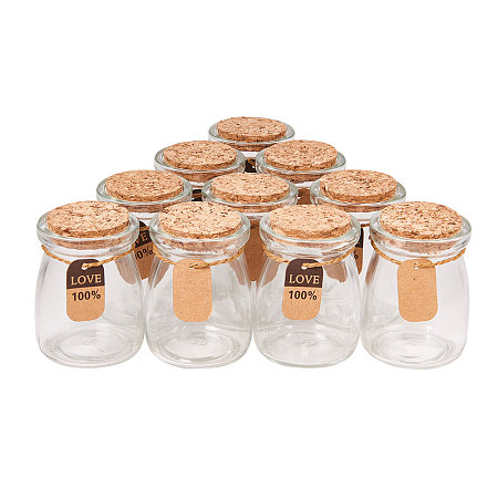 BENECREAT 10 Pack Glass Wedding Party Favor Jars with Cork Lids, Label Tags and String for Candy, Spices, Seashell Collection, Candle Making and More
