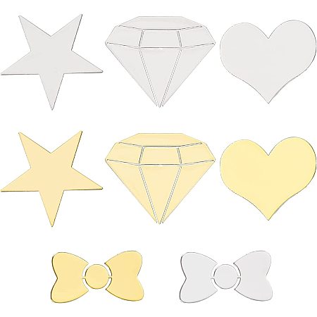 BENECREAT 32 Sheets Heart/Star/Diamond/Bowknot Metal Alloy Stickers, 8 Style Self Adhesive Heart Decorative Metal Sticker for Scrapbooking, Embellishment Arts Crafts, Gold and Silver